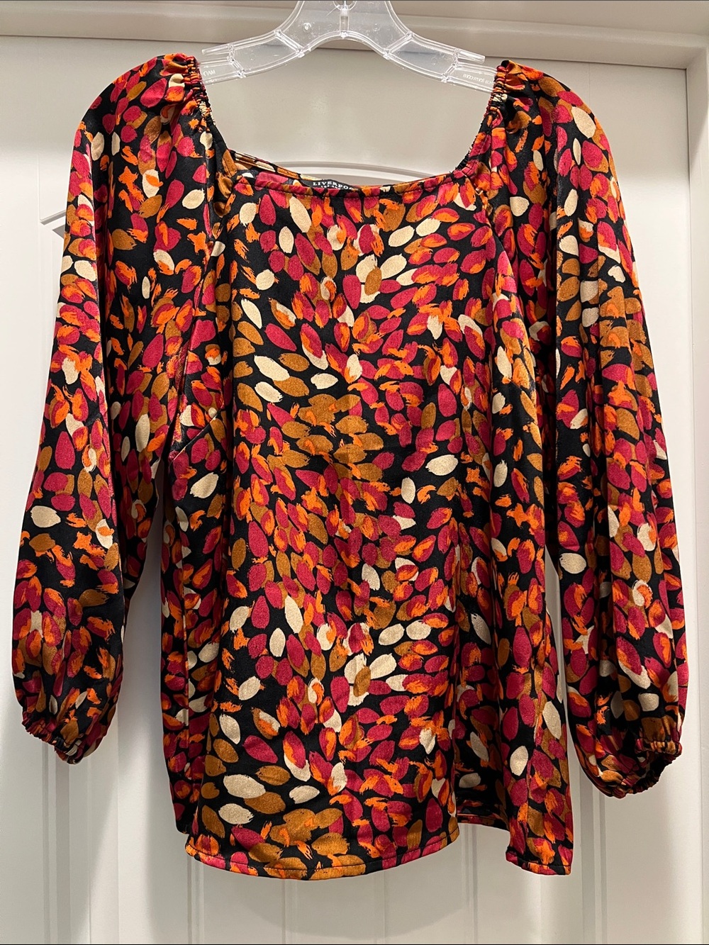 Liverpool Multicolor Leaf-Print Blouse - Black, Magenta, Rust, Orange, Cream